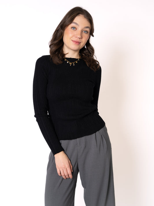 Ellara Ribbed Knit Longsleeve - Schwarz