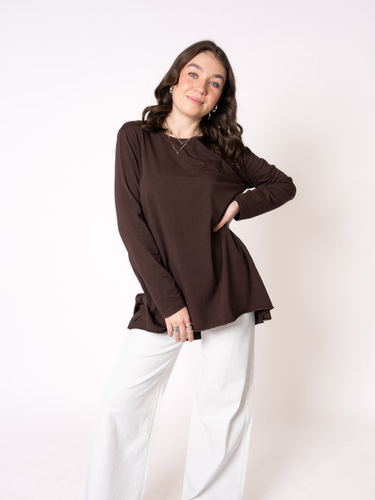 Longshirt Alina langarm  - Dunkelbraun