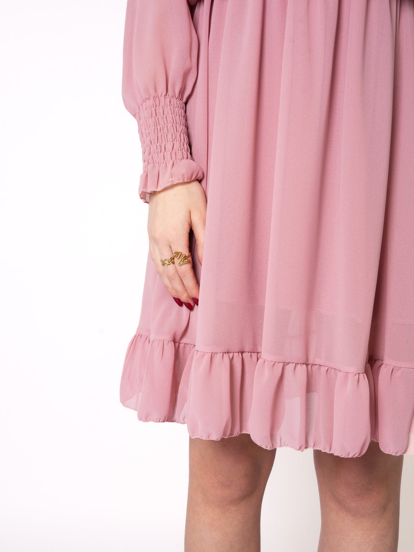 Chiffonkleid Langarm - Rosa