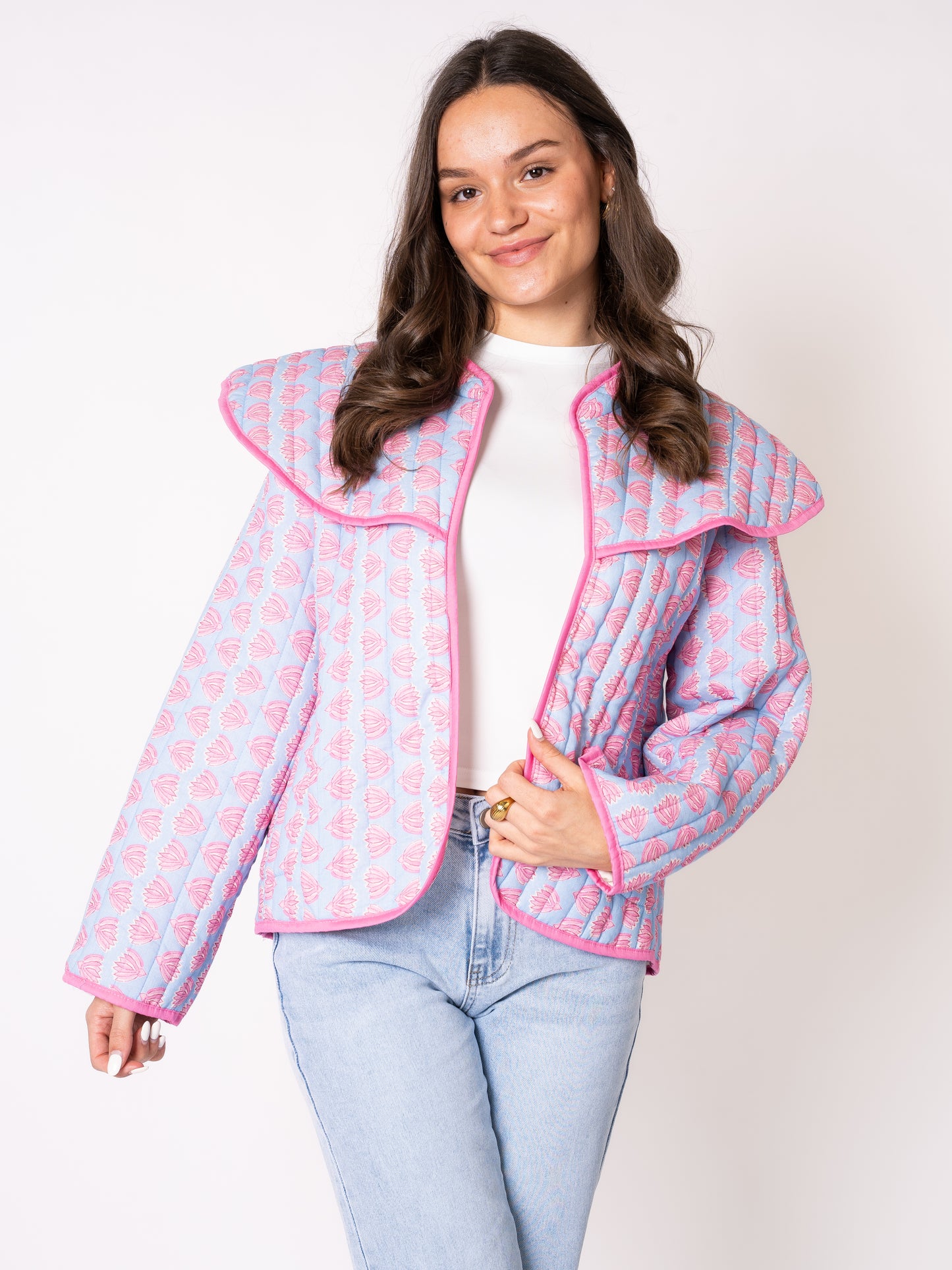 Baumwoll Steppjacke Lillian - Blau mit Rosa