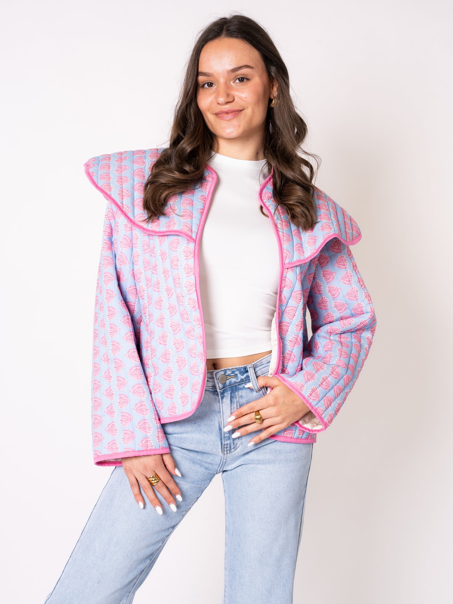 Baumwoll Steppjacke Lillian - Blau mit Rosa