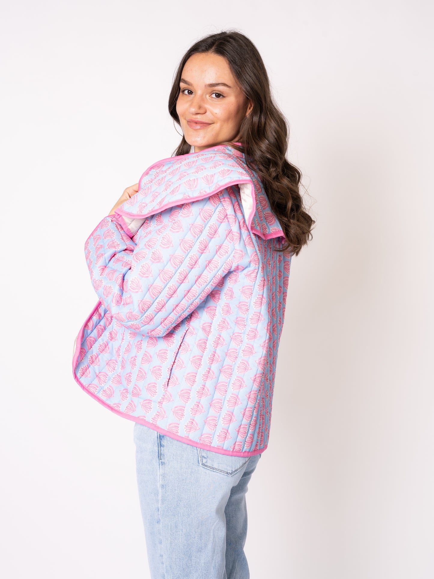 Baumwoll Steppjacke Lillian - Blau mit Rosa