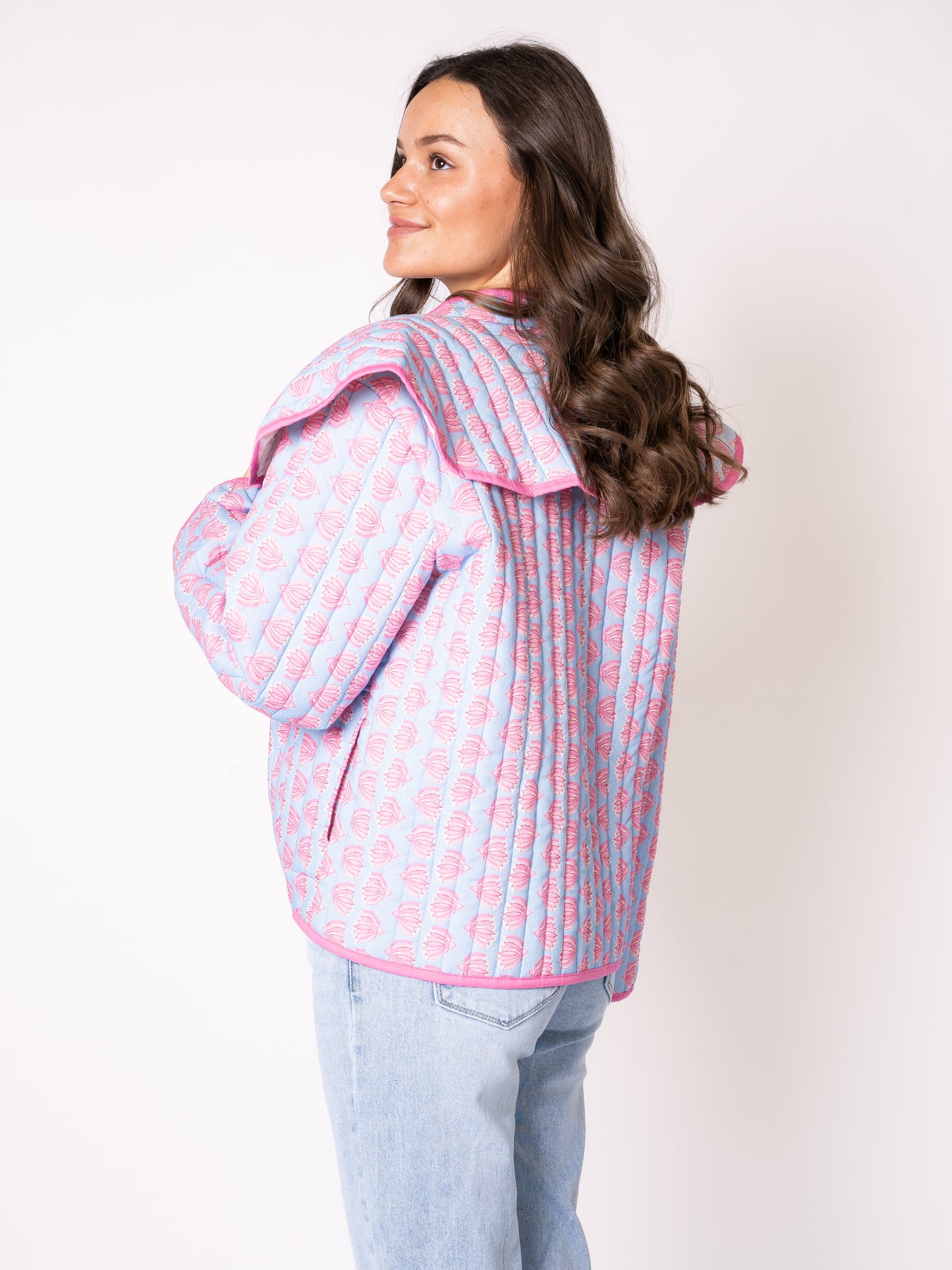 Baumwoll Steppjacke Lillian - Blau mit Rosa