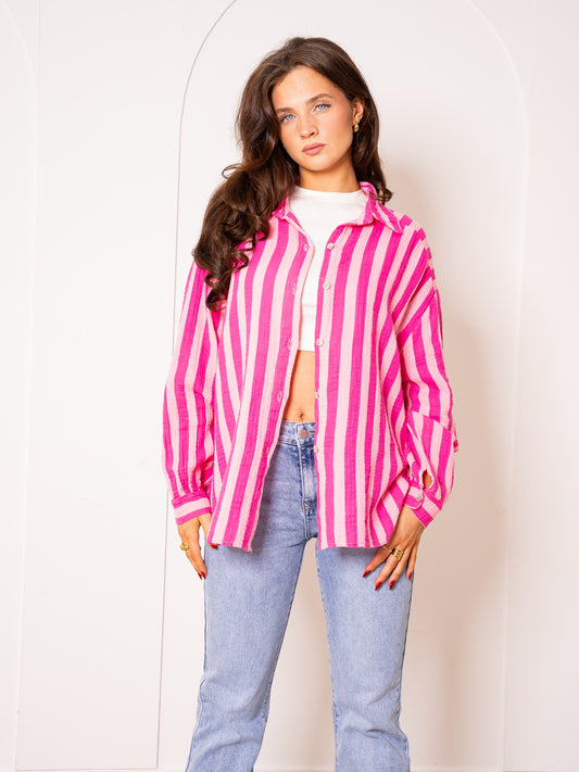 Musselinbluse Bold Stripes - Pink/Rosa