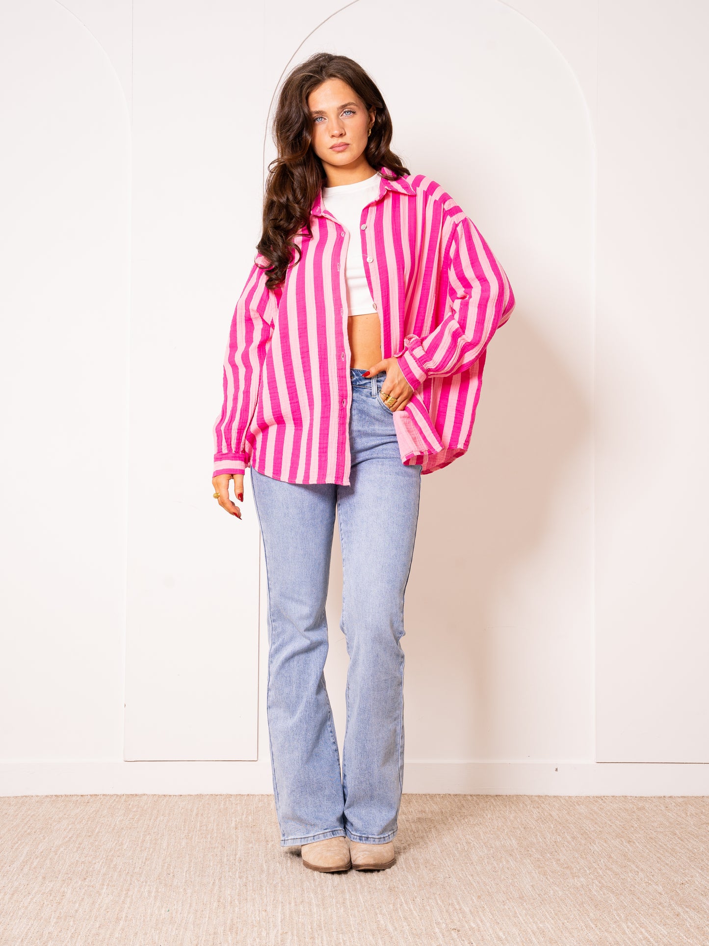 Musselinbluse Bold Stripes - Pink/Rosa