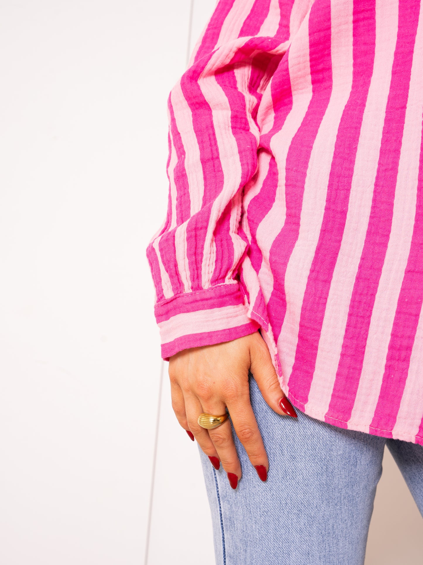 Musselinbluse Bold Stripes - Pink/Rosa