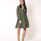 Musselin Langarm Wickelkleid Mathilda - Khaki