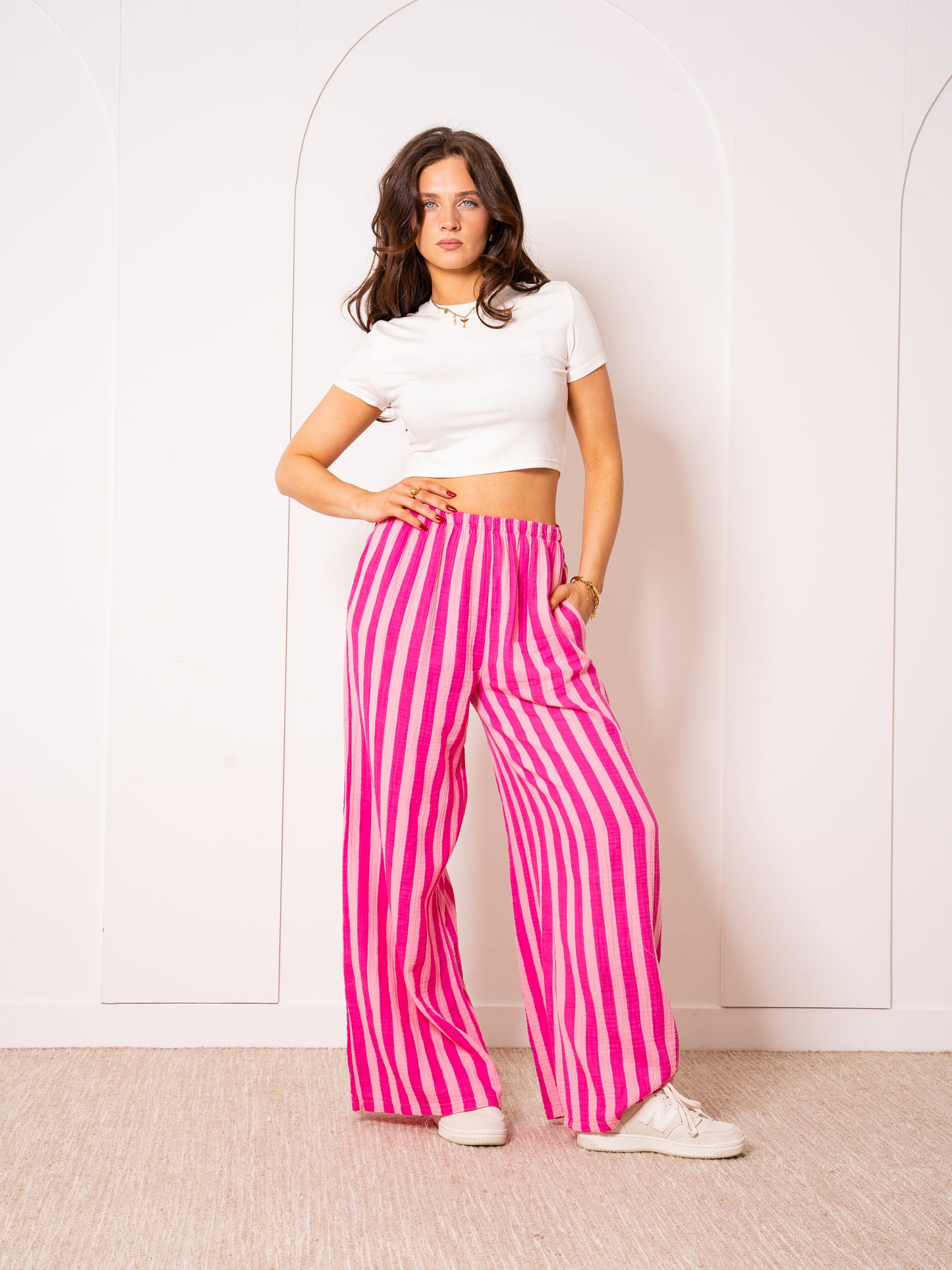 Musselinhose Medium Bold Stripes - Pink/Rosa