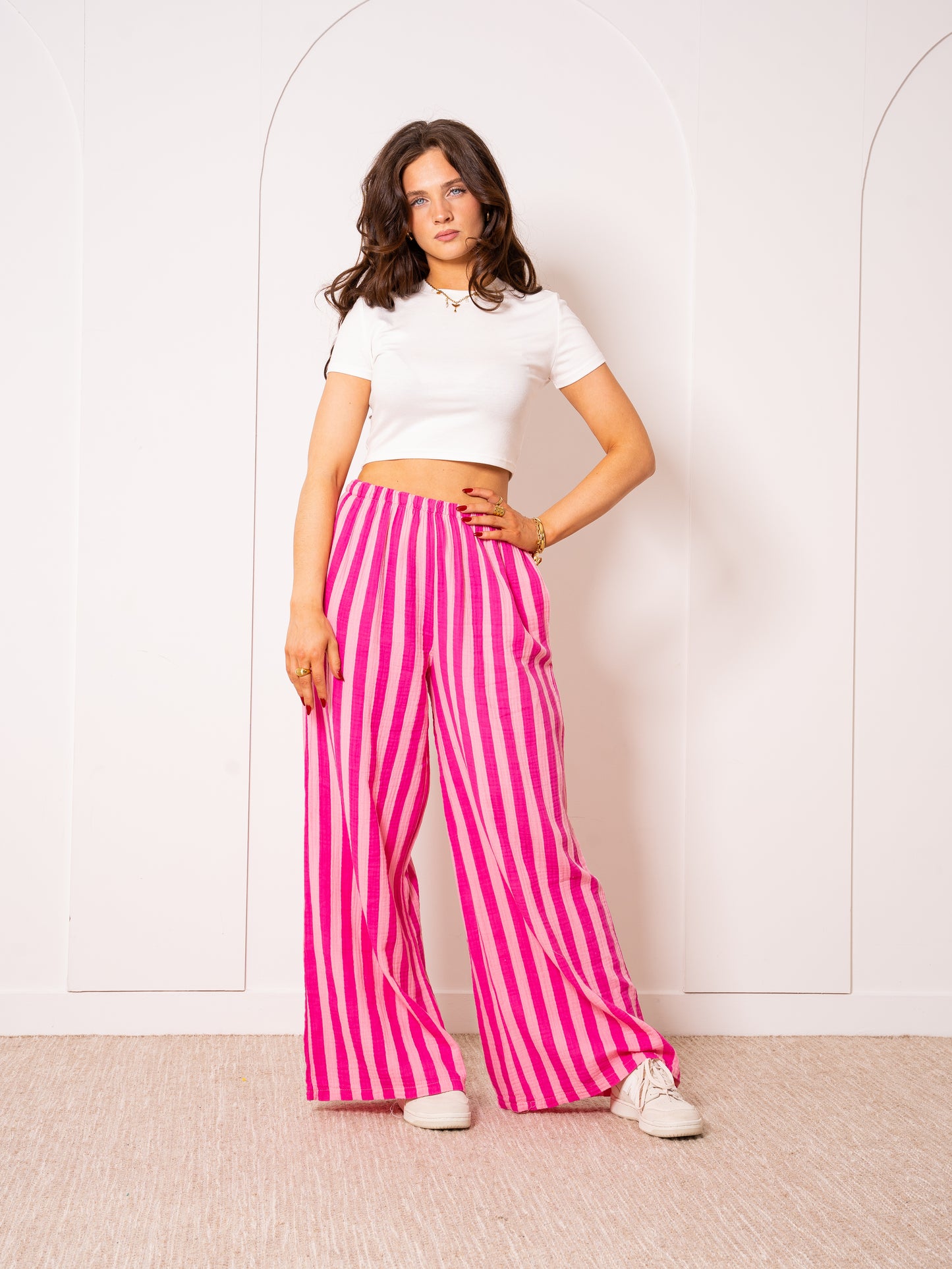 Musselinhose Medium Bold Stripes - Pink/Rosa