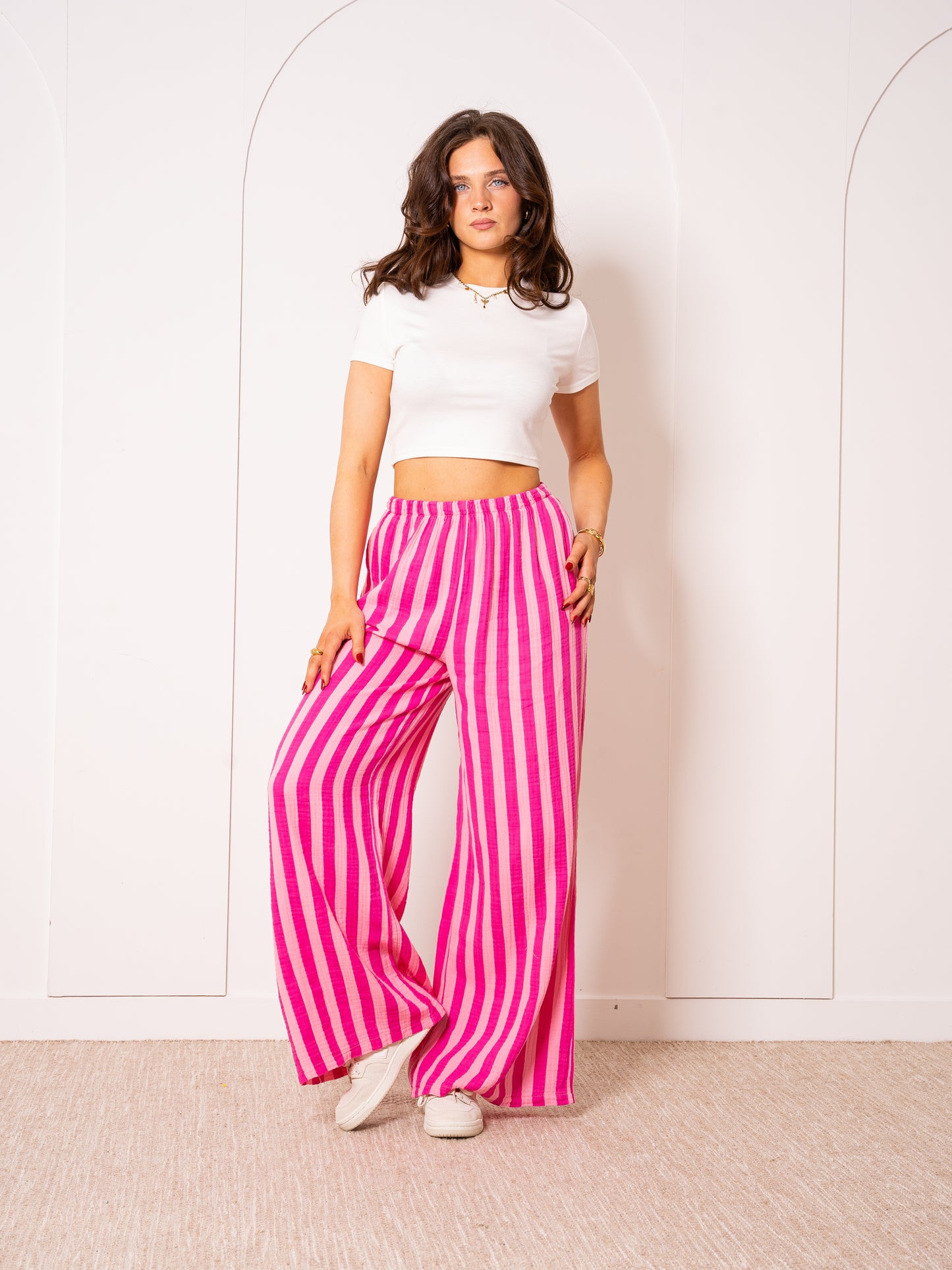 Musselinhose Medium Bold Stripes - Pink/Rosa