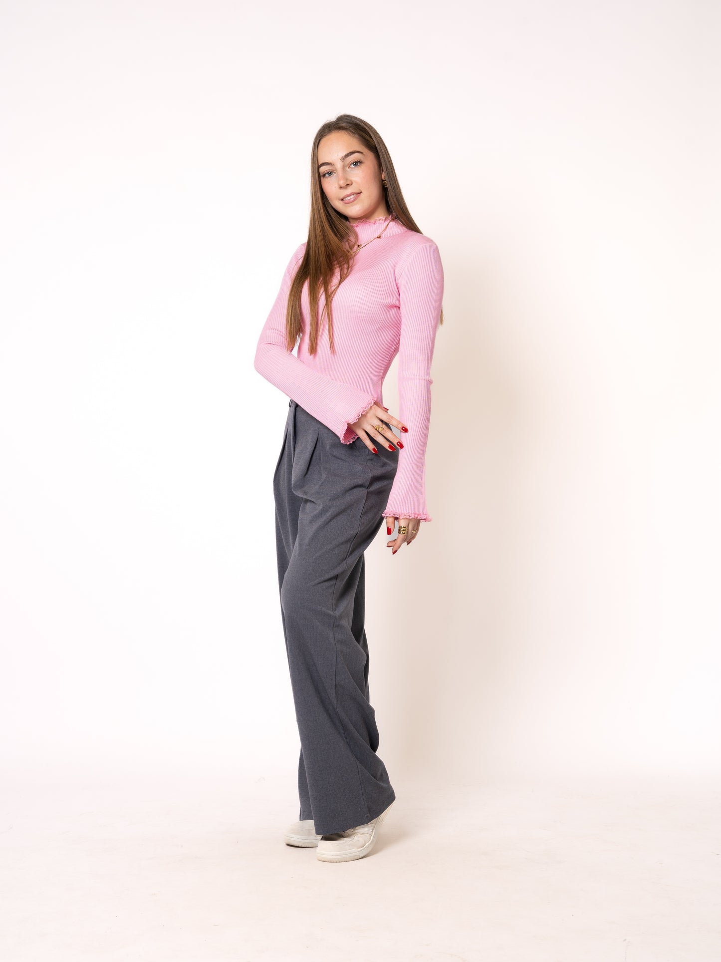 LUCKY DEAL 1180 Ruffle Stripes Longsleeve - Rosa - vom Umtausch ausgeschlossen -