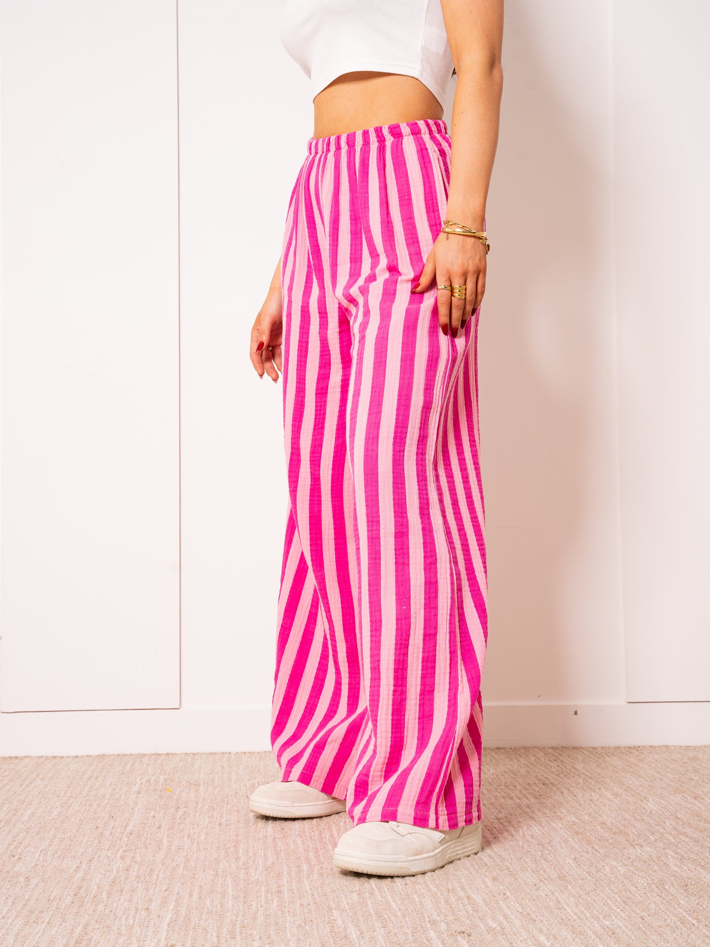 Musselinhose Medium Bold Stripes - Pink/Rosa