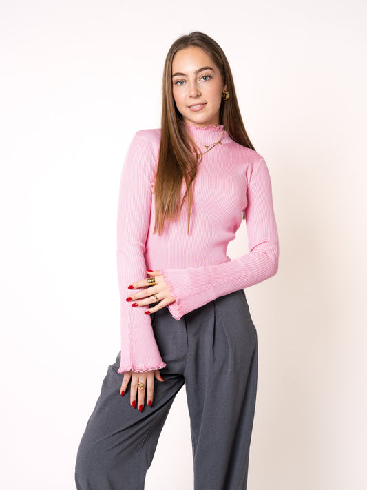 LUCKY DEAL 1180 Ruffle Stripes Longsleeve - Rosa - vom Umtausch ausgeschlossen -