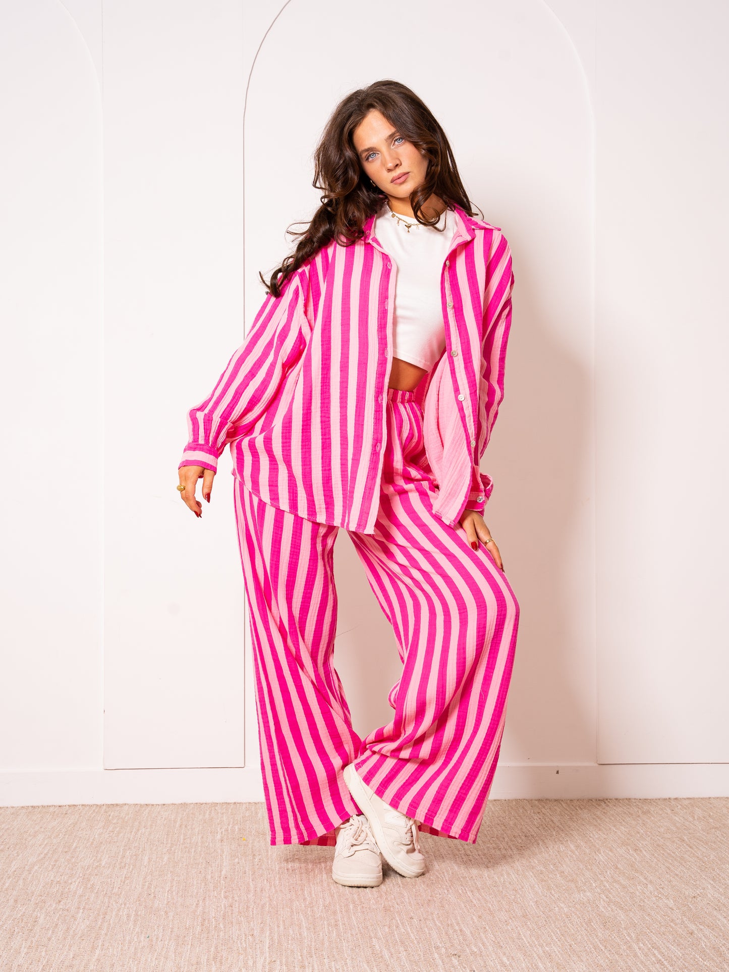 Musselinbluse Bold Stripes - Pink/Rosa