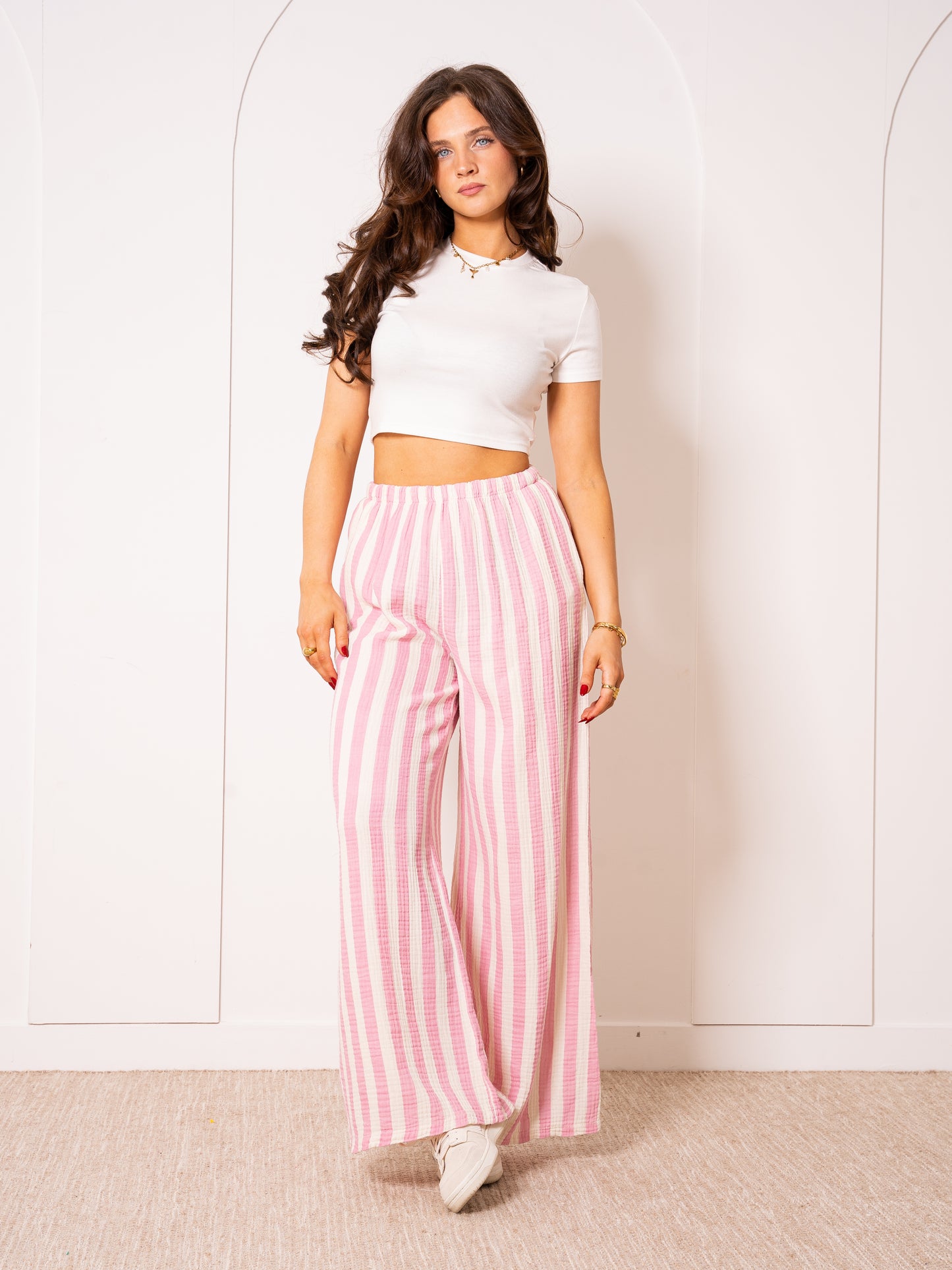 Musselinhose Medium Bold Stripes - Rosa/Weiß