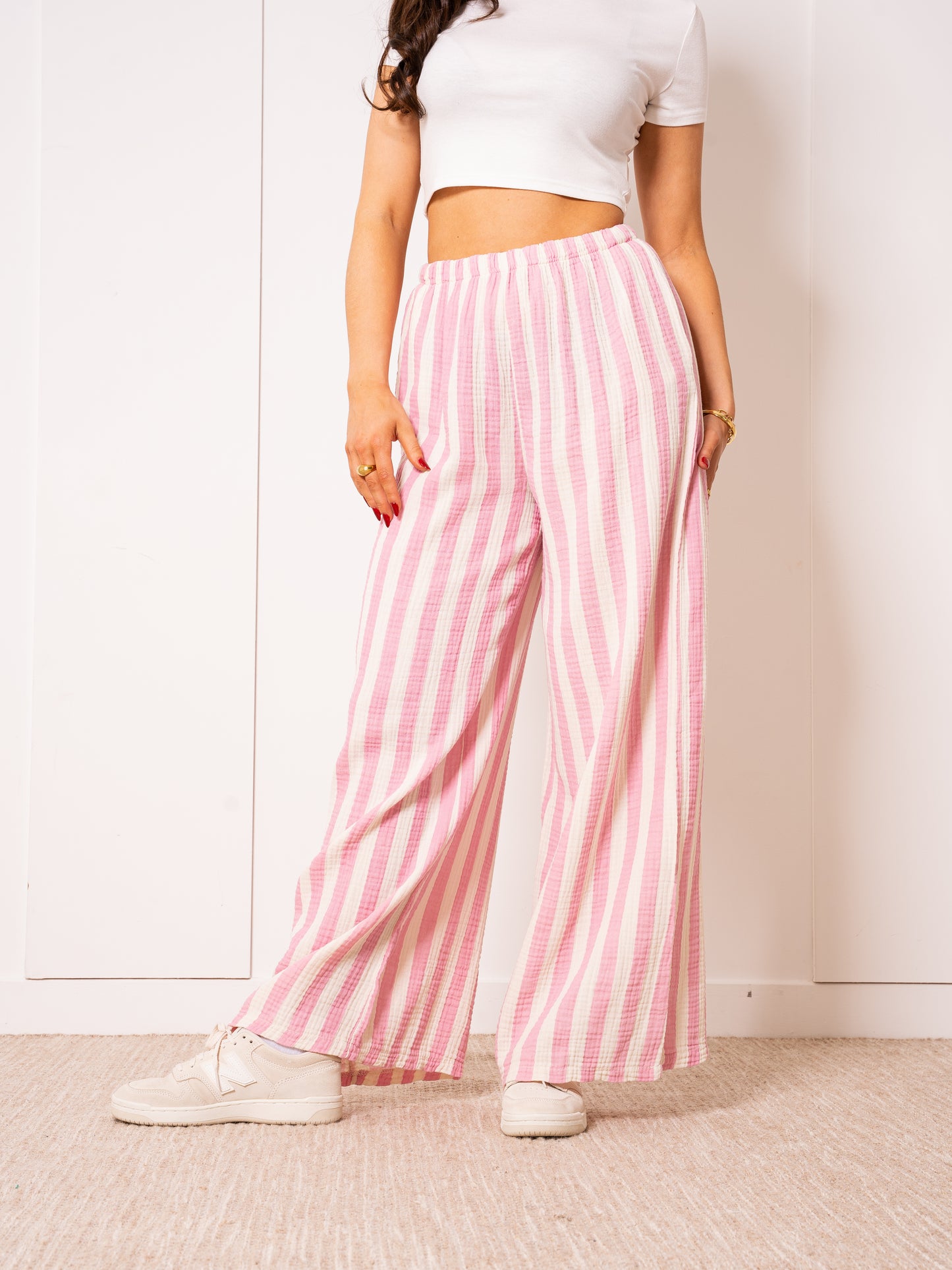 Musselinhose Medium Bold Stripes - Rosa/Weiß