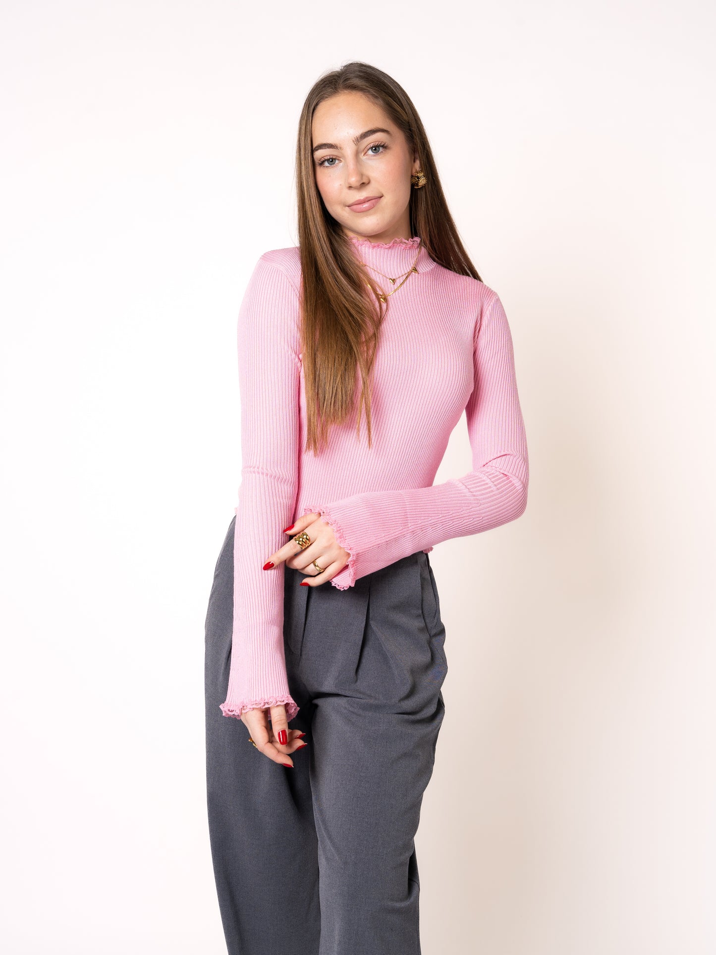 LUCKY DEAL 1180 Ruffle Stripes Longsleeve - Rosa - vom Umtausch ausgeschlossen -