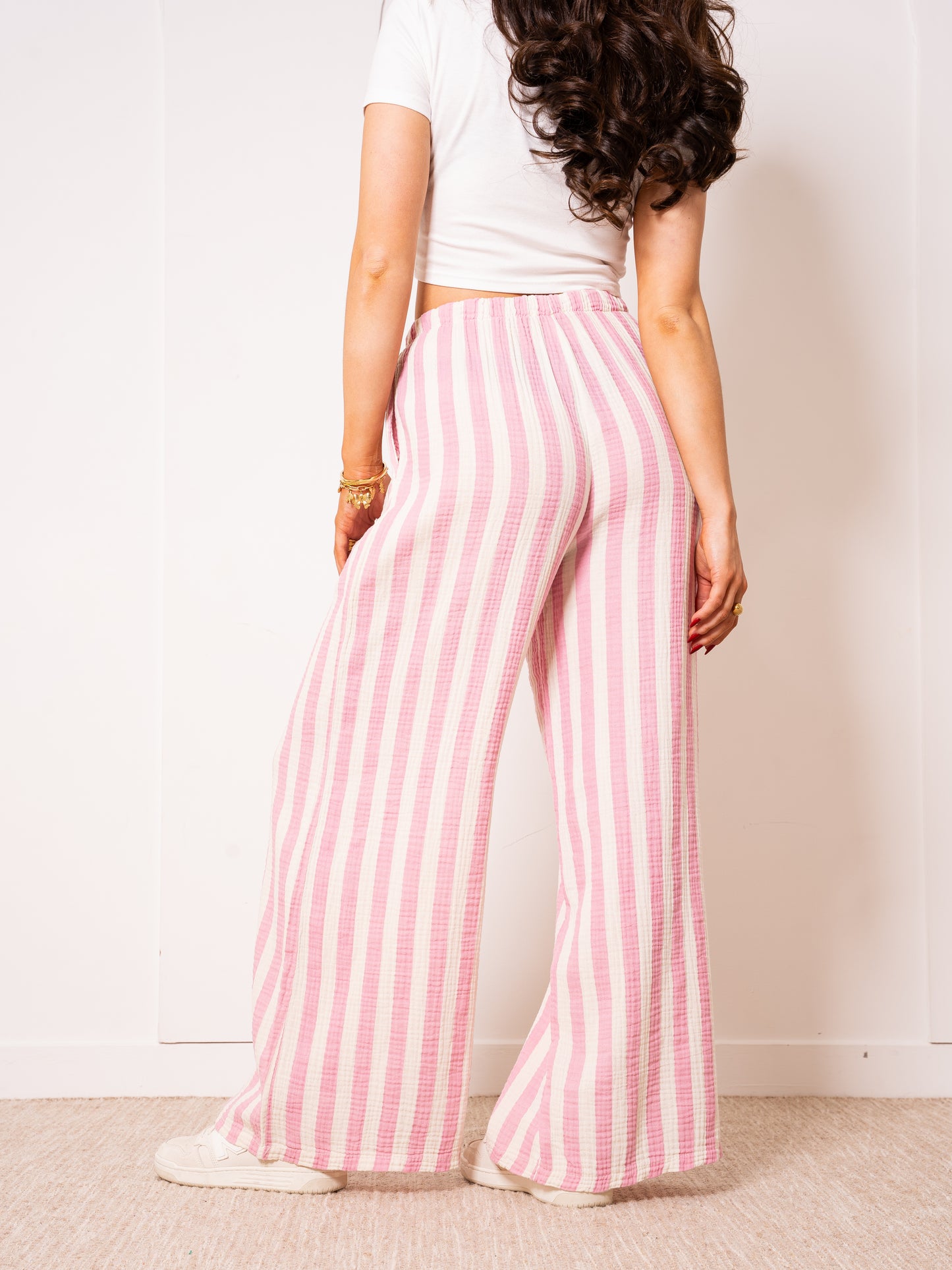 Musselinhose Medium Bold Stripes - Rosa/Weiß