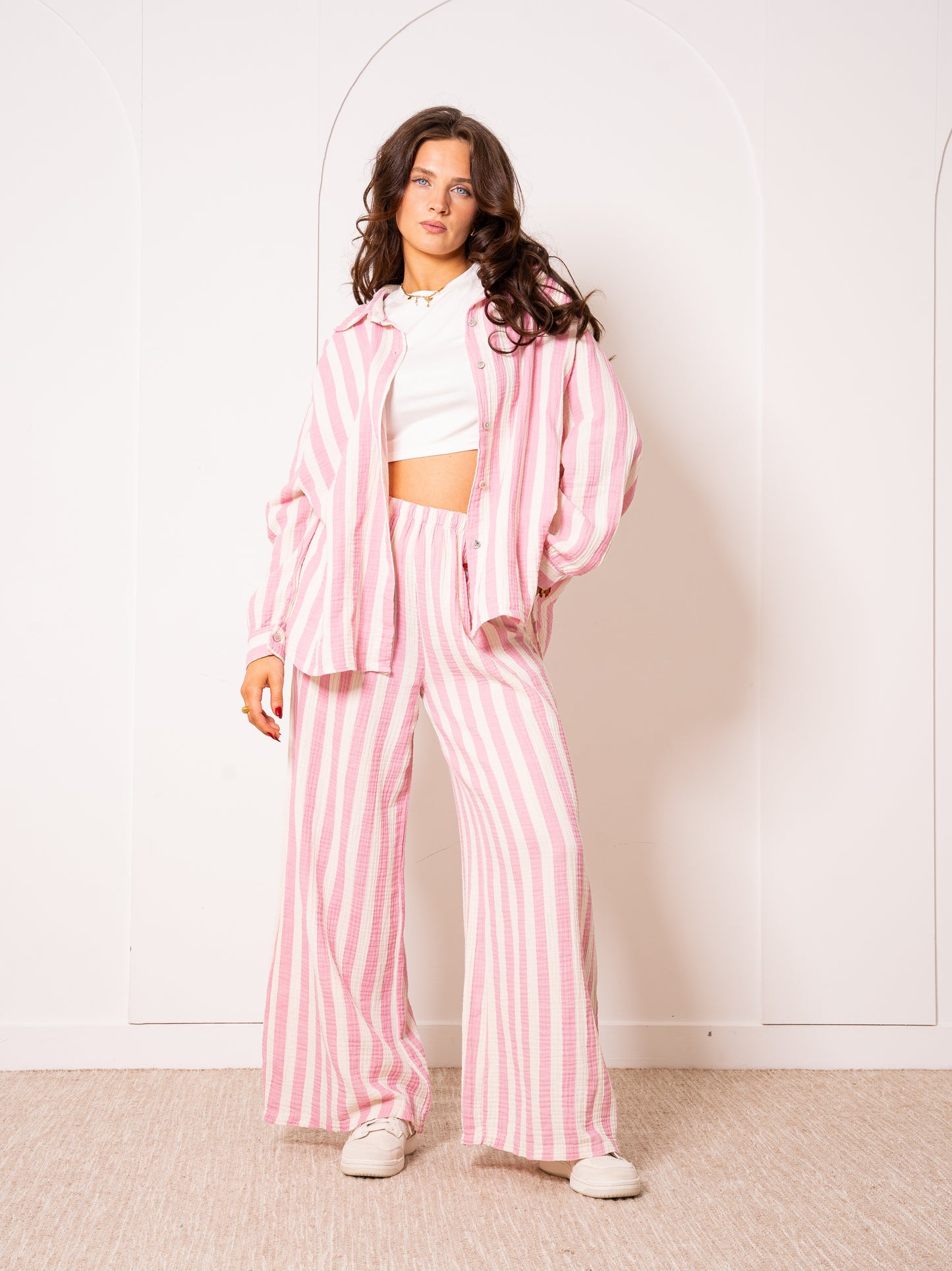 Musselinhose Medium Bold Stripes - Rosa/Weiß