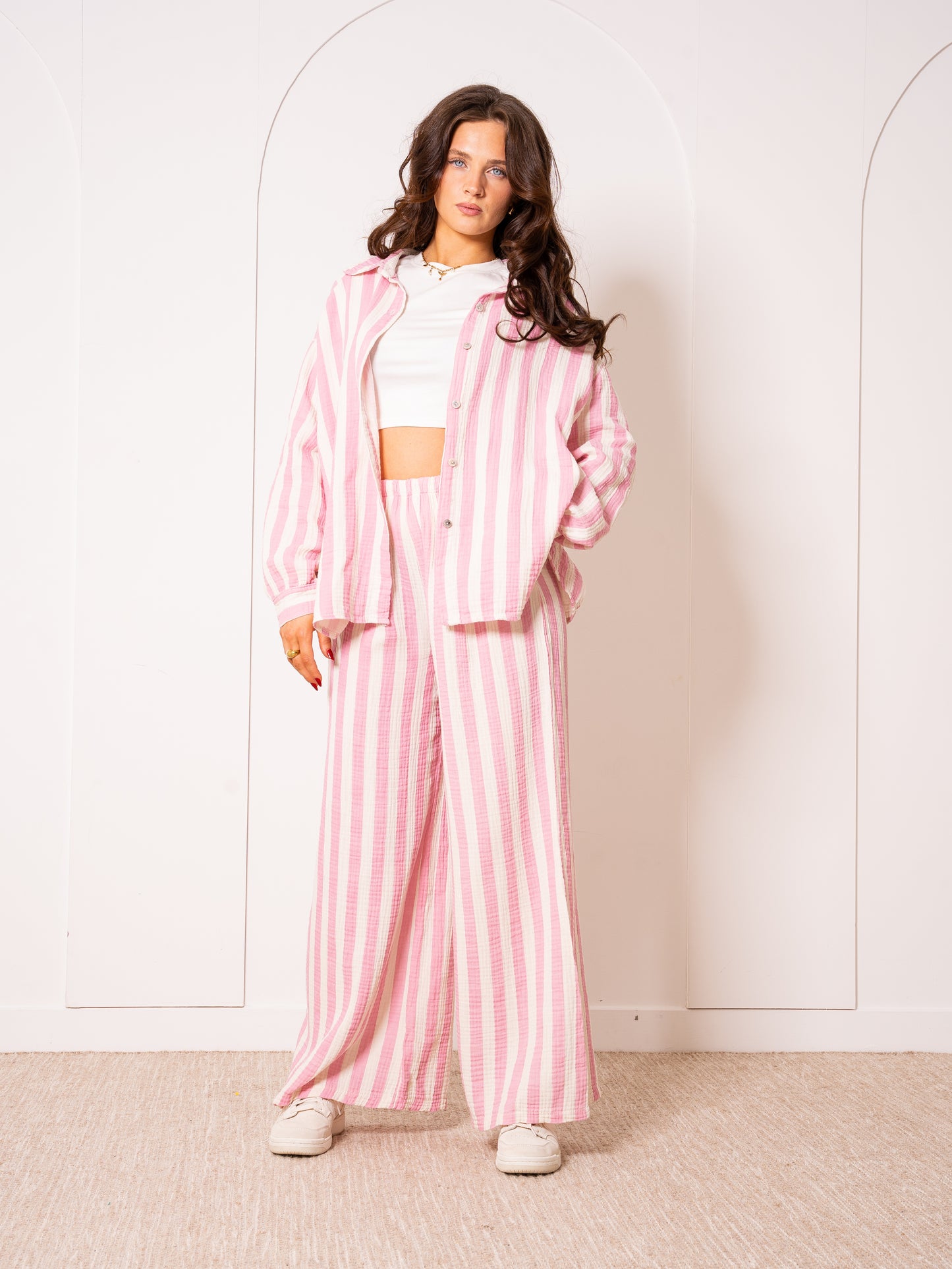 Musselinhose Medium Bold Stripes - Rosa/Weiß