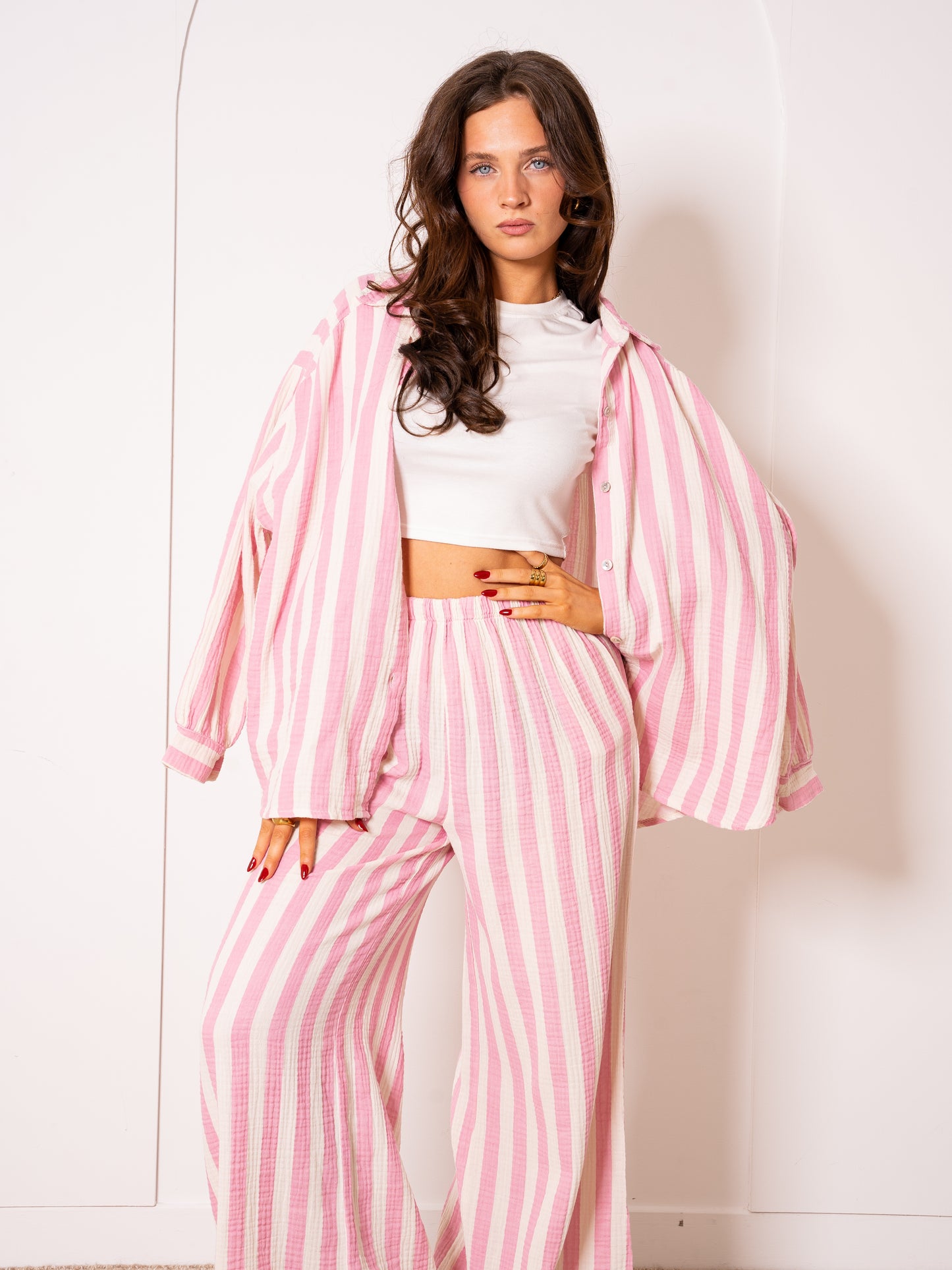 Musselinhose Medium Bold Stripes - Rosa/Weiß