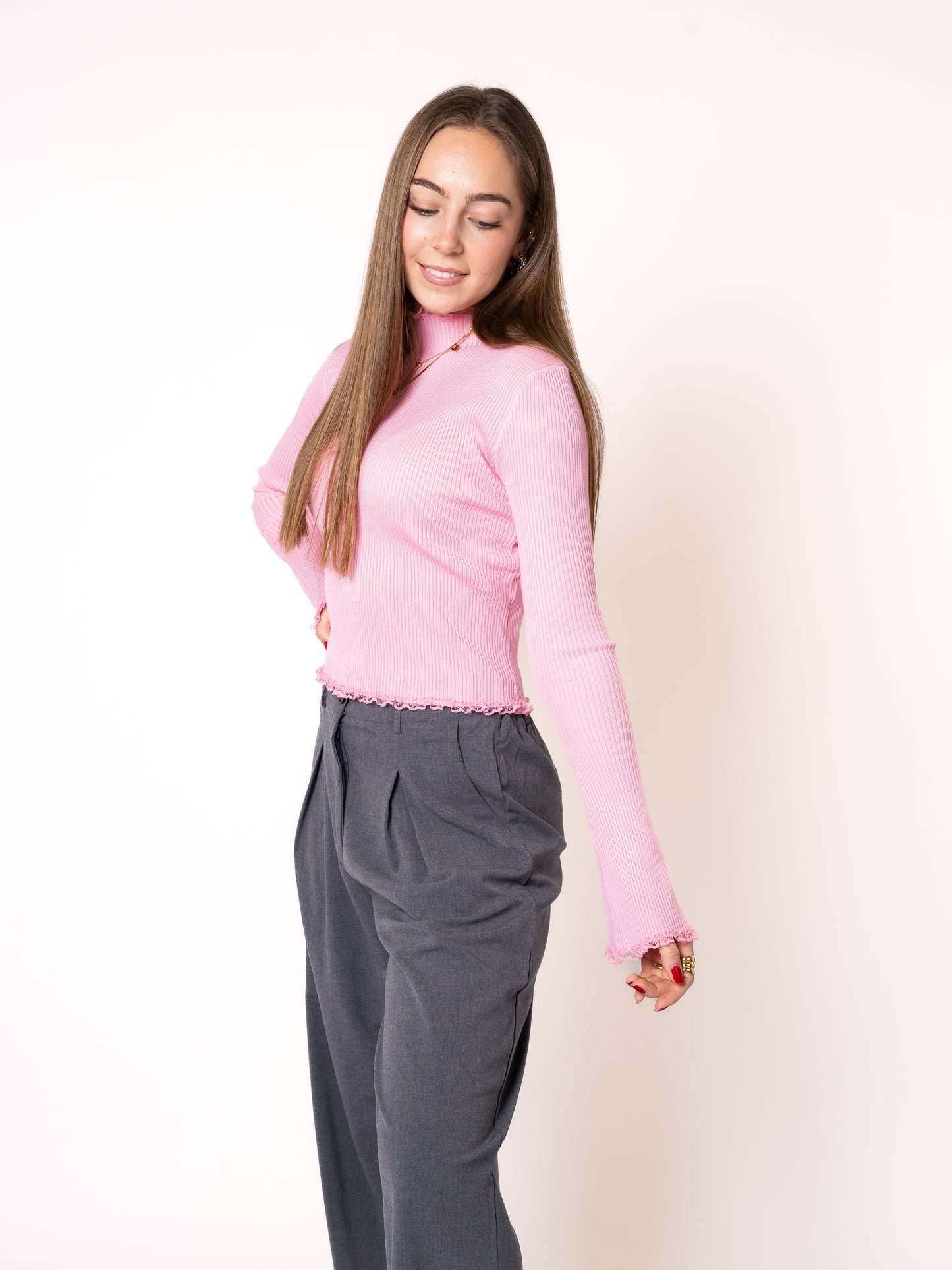 LUCKY DEAL 1180 Ruffle Stripes Longsleeve - Rosa - vom Umtausch ausgeschlossen -