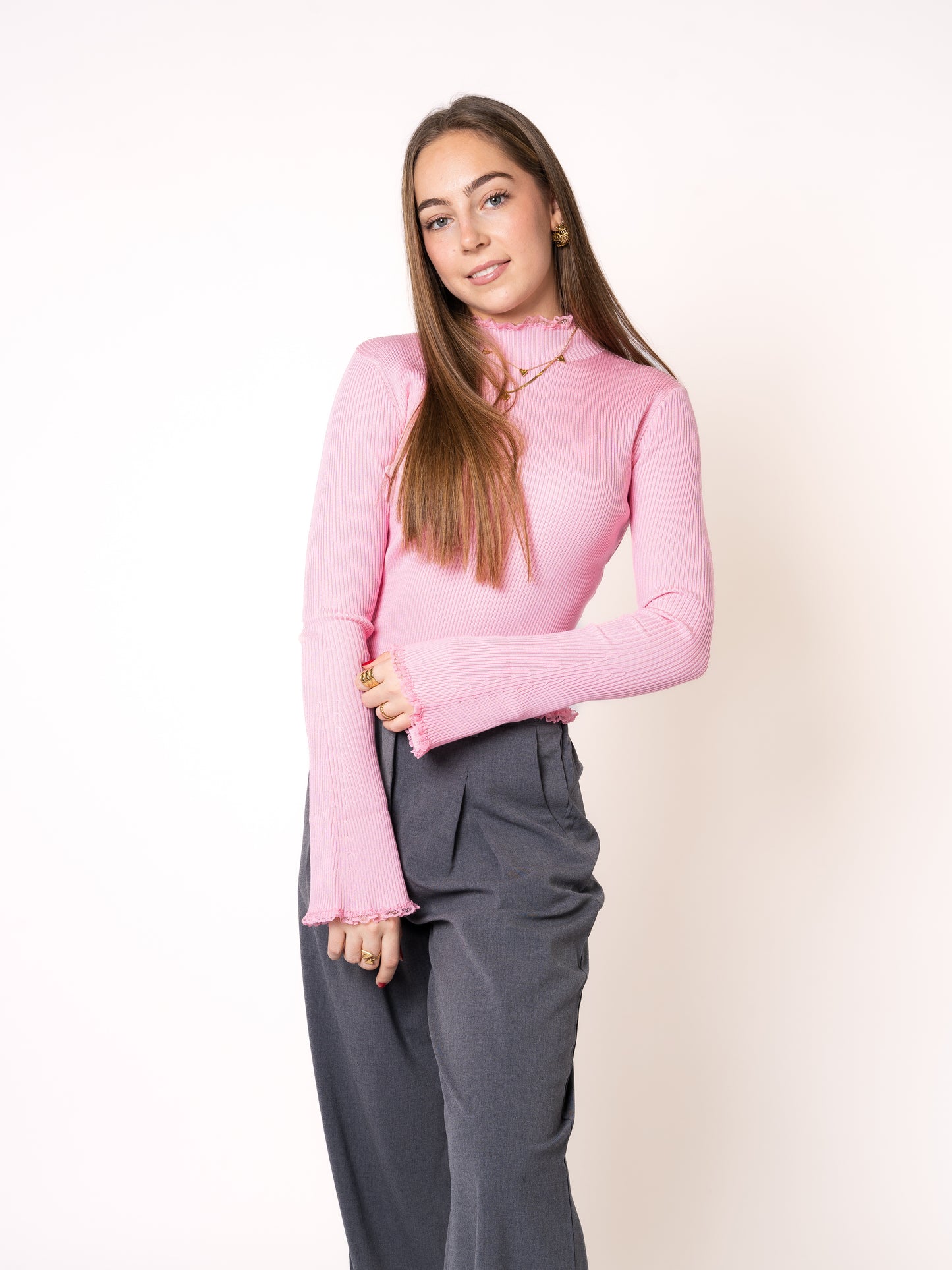 LUCKY DEAL 1180 Ruffle Stripes Longsleeve - Rosa - vom Umtausch ausgeschlossen -