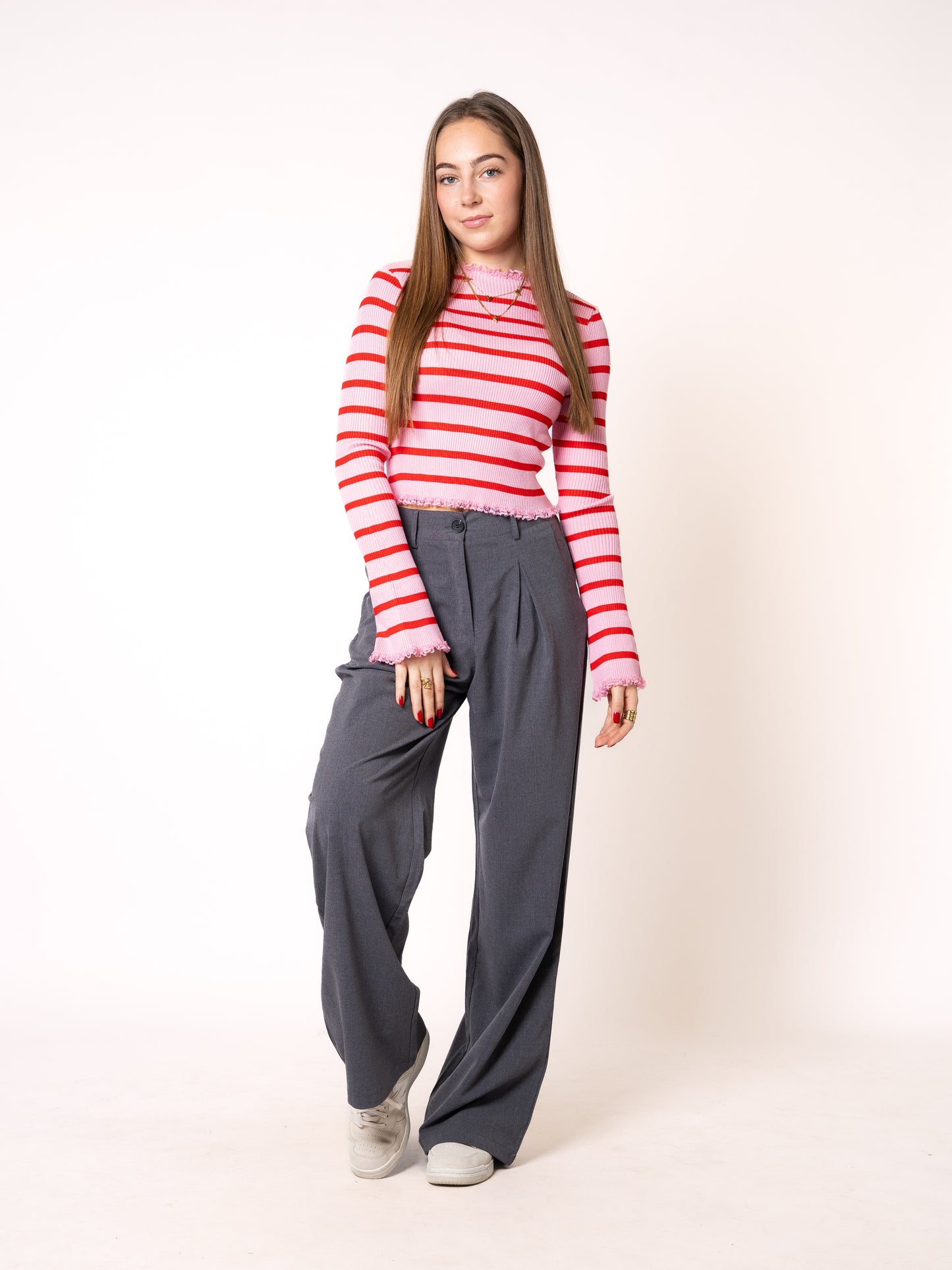 Ruffle Stripes Longsleeve - Rosa mit Rot