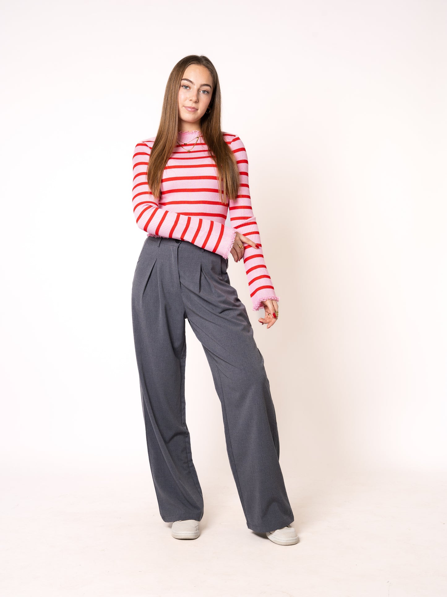 Ruffle Stripes Longsleeve - Rosa mit Rot