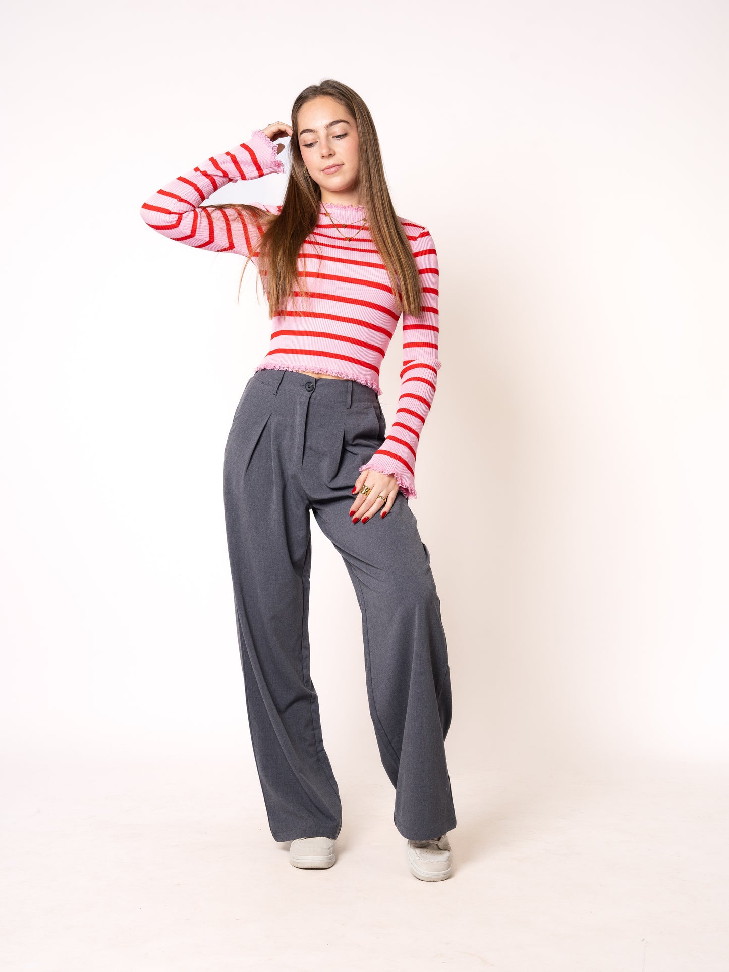 Ruffle Stripes Longsleeve - Rosa mit Rot