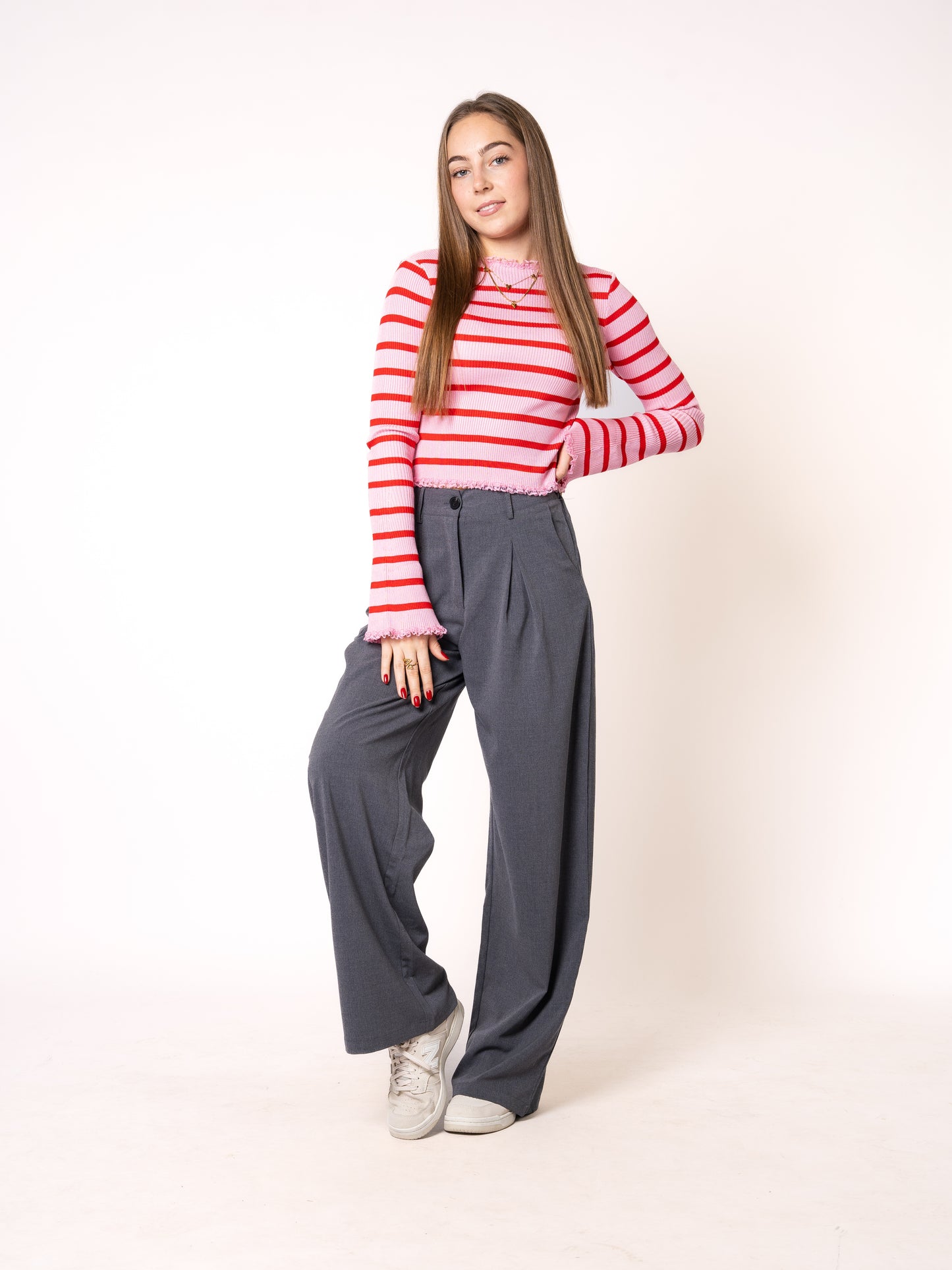 Ruffle Stripes Longsleeve - Rosa mit Rot