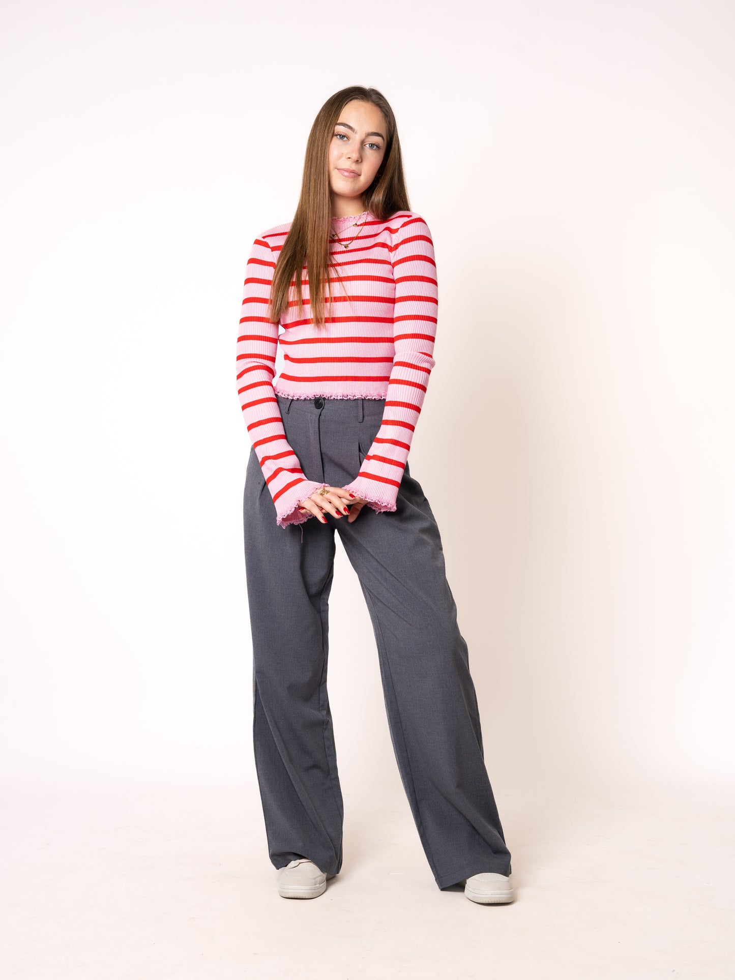 Ruffle Stripes Longsleeve - Rosa mit Rot