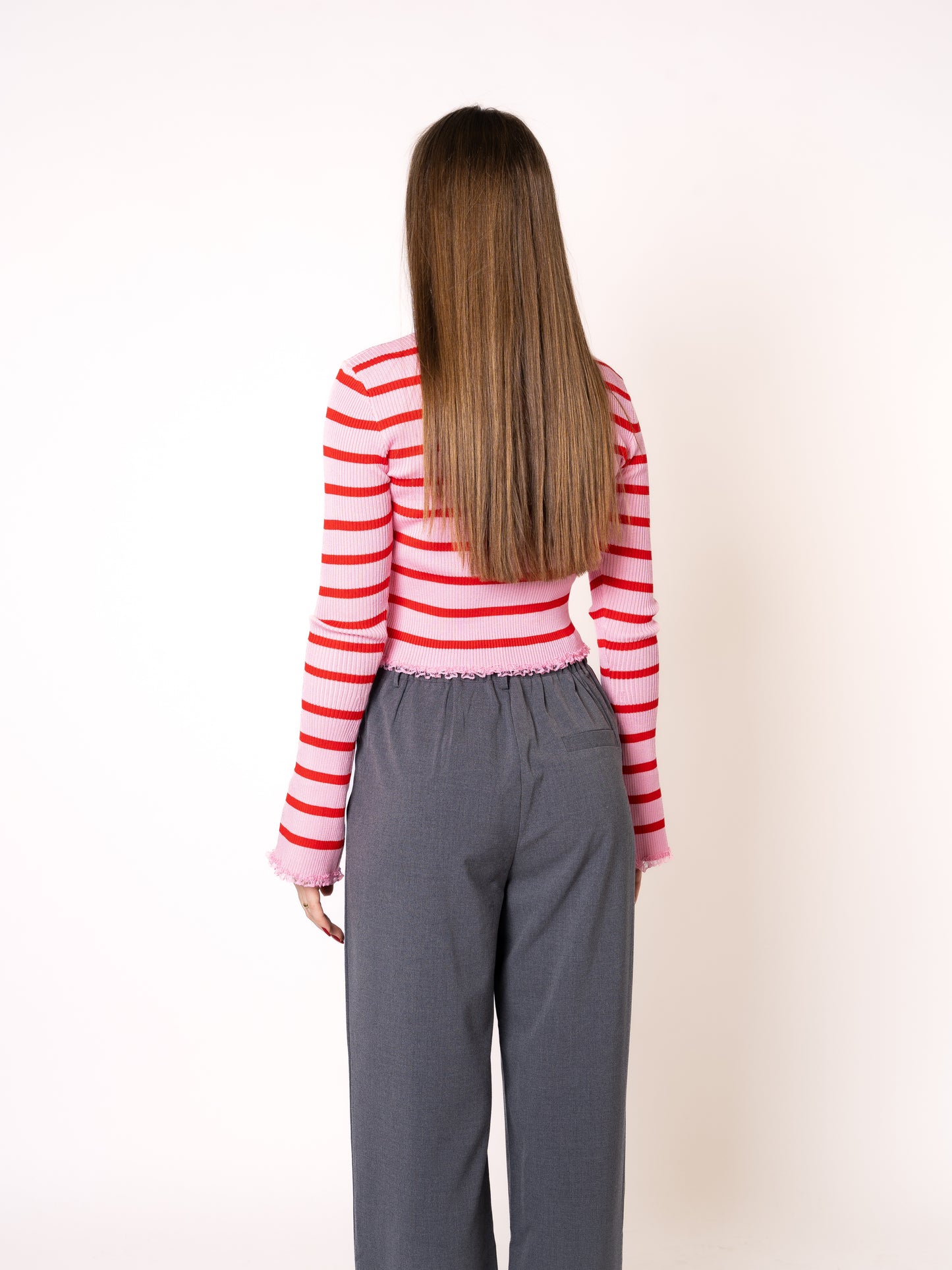 Ruffle Stripes Longsleeve - Rosa mit Rot