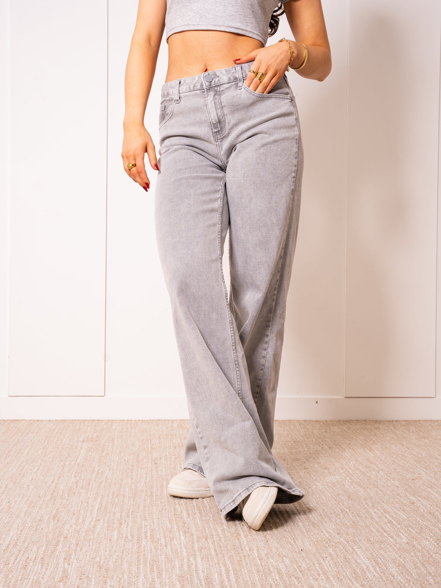 Tall | Mid Waist Extra Long Wide Leg Jeans - Grau