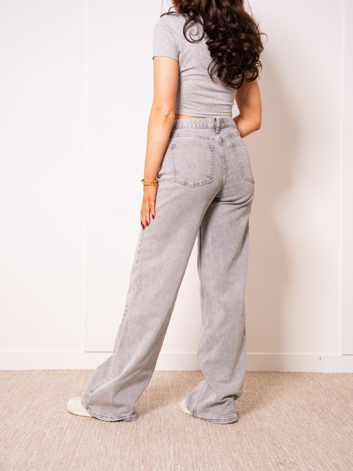 Tall | Mid Waist Extra Long Wide Leg Jeans - Grau