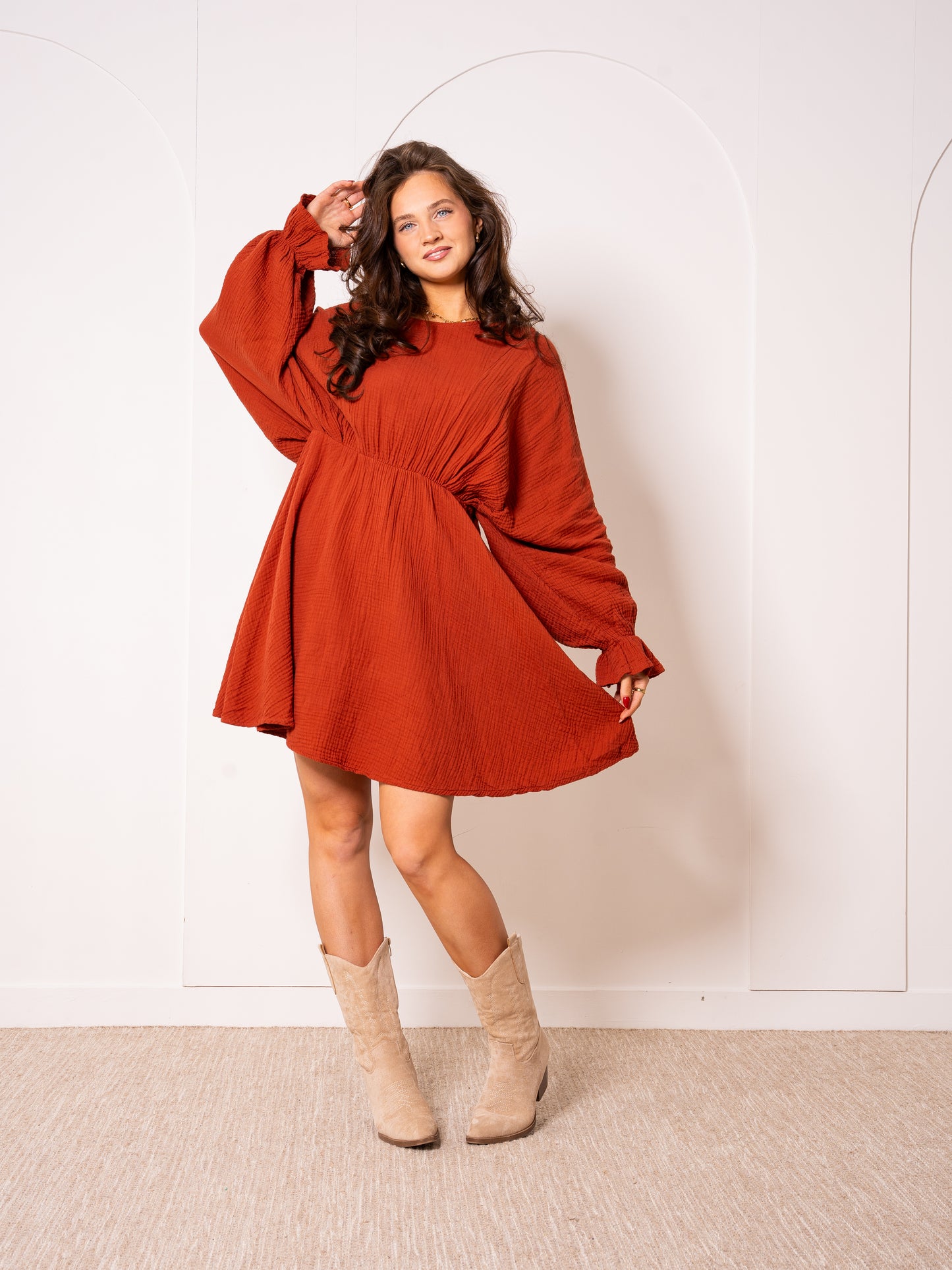 Musselin Minidress - Rostbraun