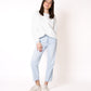 Stripe Vibe Mom Jeans - Light Blue