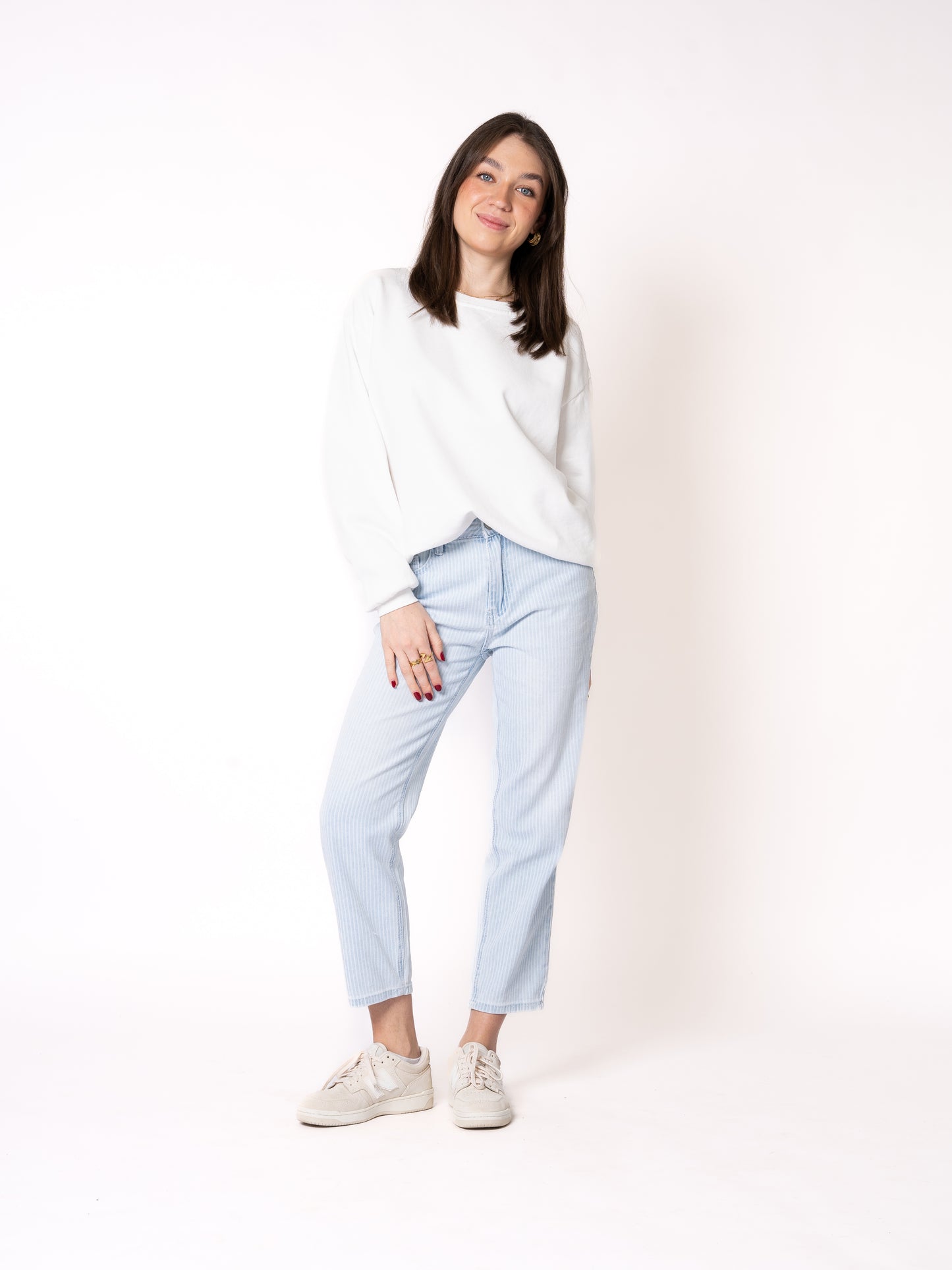 Stripe Vibe Mom Jeans - Light Blue