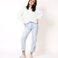 Stripe Vibe Mom Jeans - Light Blue