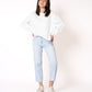 Stripe Vibe Mom Jeans - Light Blue