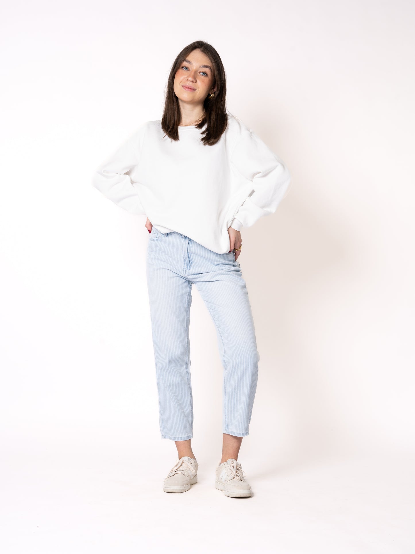 Stripe Vibe Mom Jeans - Light Blue