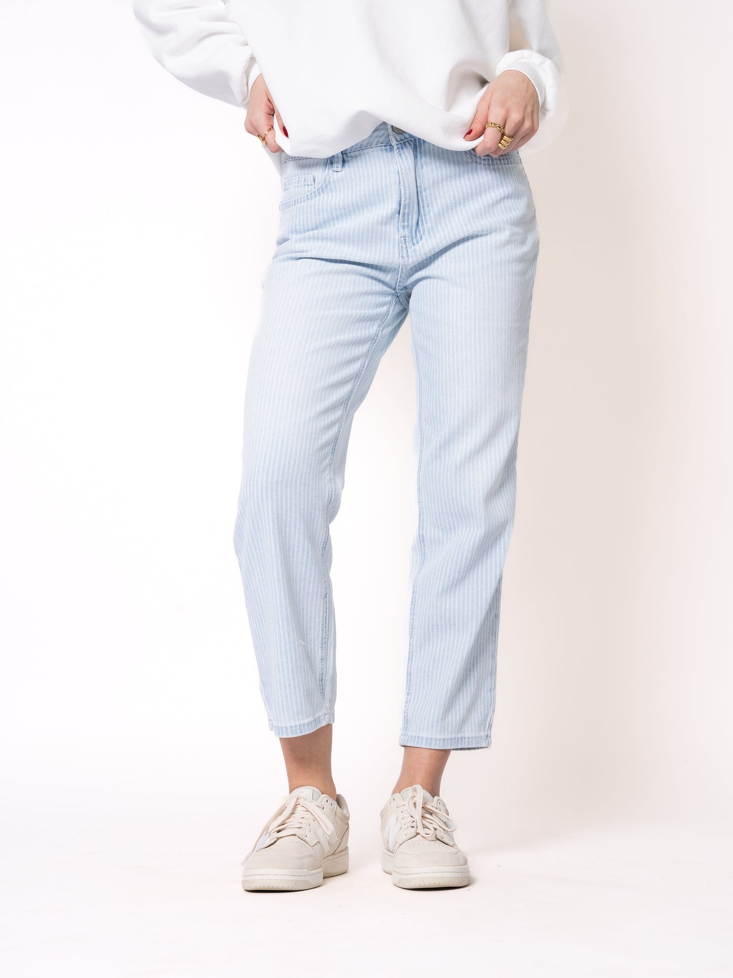 Stripe Vibe Mom Jeans - Light Blue