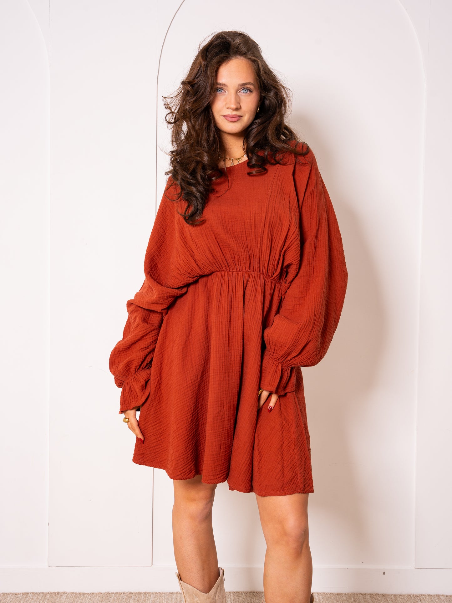 Musselin Minidress - Rostbraun