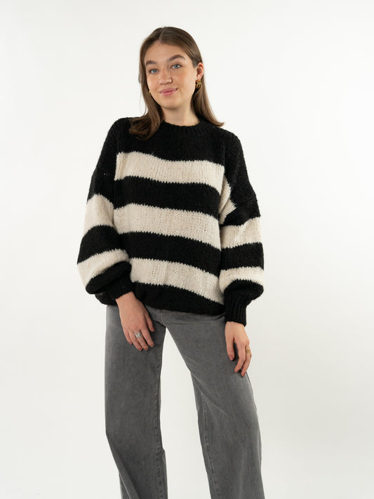 Strickpullover Meggi Stripes - Schwarz mit Weiß