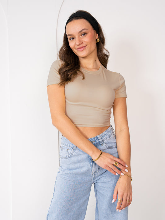 Basic Cropped Tee - Beige